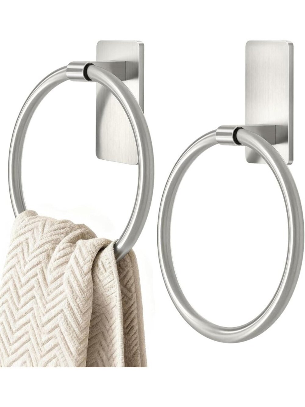 Brushed Nickel Hand Towel Ring Set - Stylish Bathroom Towel Holders, 2 Pack